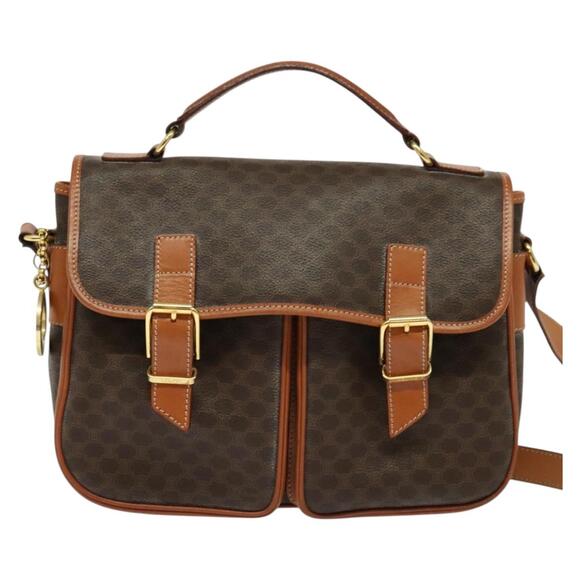 CELINE Macadam Canvas Hand Bag Pvc Leather Brown Gold - Picture 2 of 13